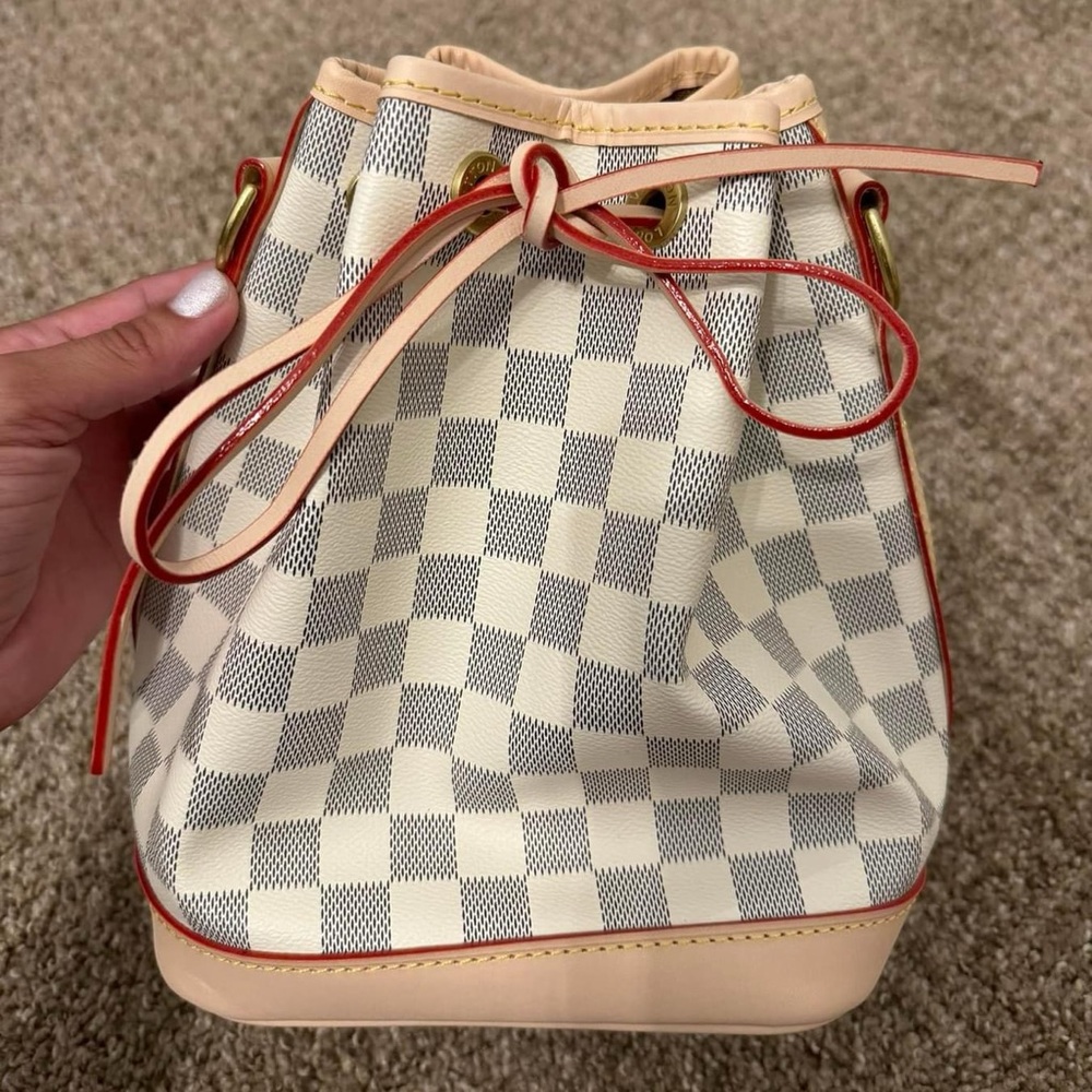 White Checkered Bucket Bag